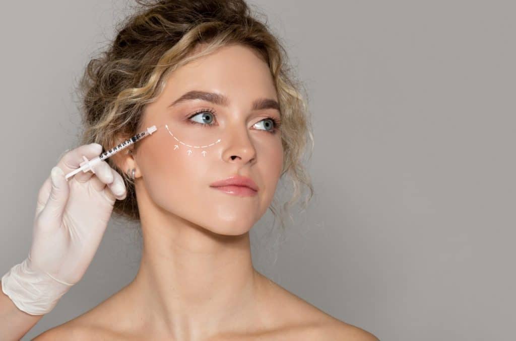 beautiful woman with drawn line under eye